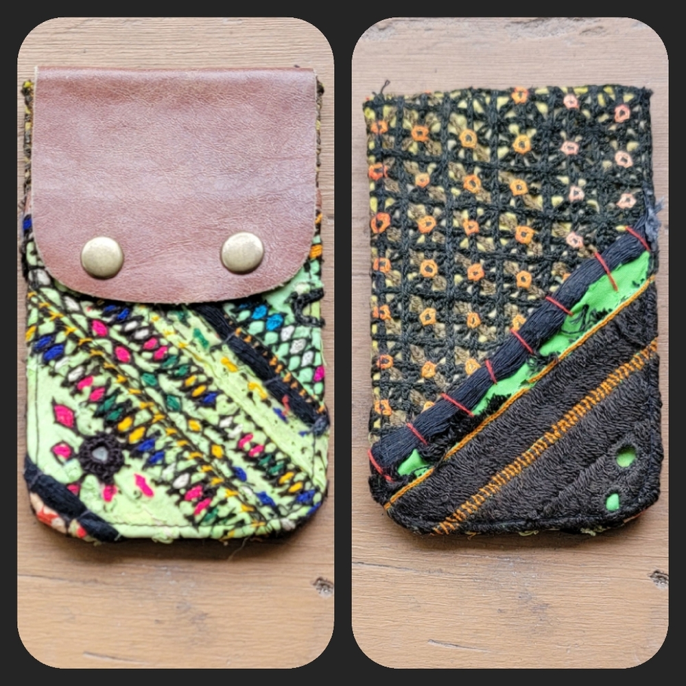🍳🧠 Free People Boho Embroidered Repurposed vtg banjara hippie Wallet card case